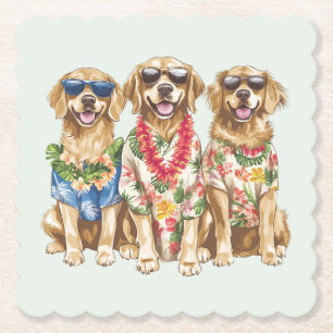 Hawaiaanse Goud Retriever Honden Bloemen Lei Kartonnen Onderzetters