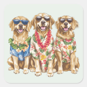 Hawaiaanse Goud Retriever Honden Bloemen Lei Vierkante Sticker