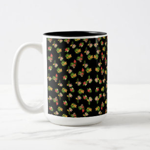 Hawaïaanse Hibiscus Tropische Bloemen op Zwart Tweekleurige Koffiemok
