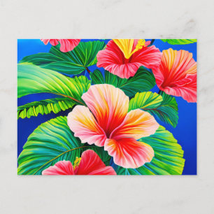 Hawaïaanse hibiscus tropische rode bloemen en groe briefkaart