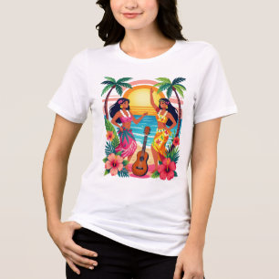Hawaiaanse Hula Zonsondergang Strand Tropische Dan Tri-Blend Shirt