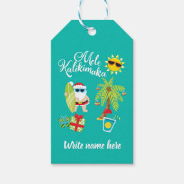 Hawaïaanse kerst. Kerstman Mele Kalikimaka. Cadeaulabel