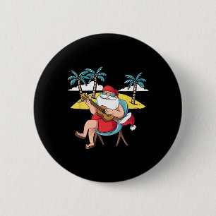 Hawaiaanse Kerstman Hawaiaanse Gitaar Kerstmis In Ronde Button 5,7 Cm