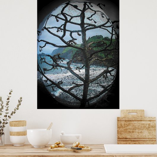 Hawaïaanse Ocean Beach Tree Foto Schijnwerper Poster (Keuken)
