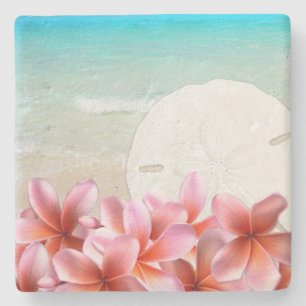 Hawaiaanse Plumeria en Sand Dollar Stenen Onderzet Onderzetter