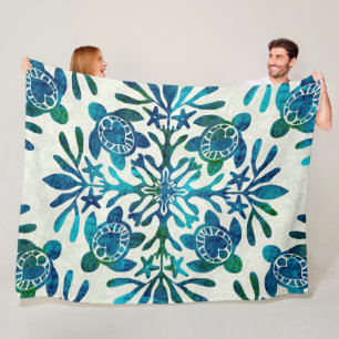 Hawaïaanse Quilt Honu ( zeeen schildpad ) Fleece Deken