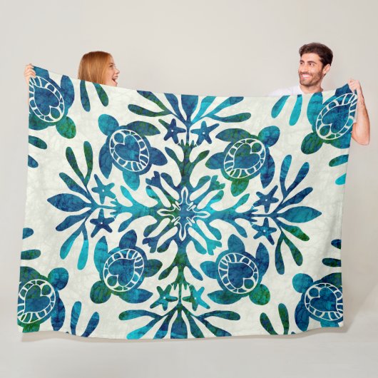 Hawaïaanse Quilt Honu ( zeeen schildpad ) Fleece Deken (In situ)