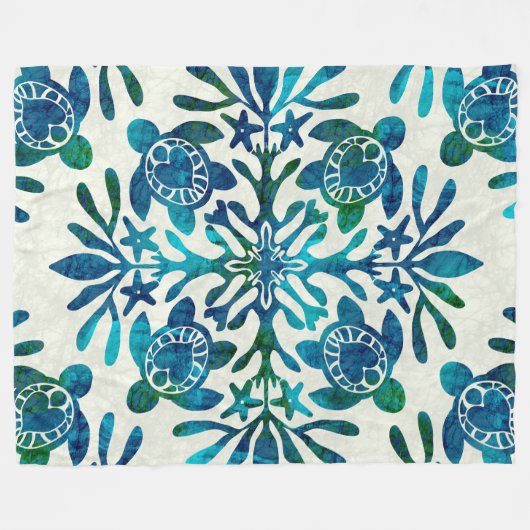 Hawaïaanse Quilt Honu ( zeeen schildpad ) Fleece Deken (Voorkant (Horizontaal))