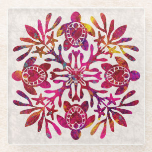Hawaïaanse Quilt Honu ( zeeen schildpad ) Glazen Onderzetter