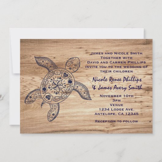 Hawaïaanse Schildpad & Licht Hout Bruiloft Uitnodi Kaart (Voorkant)