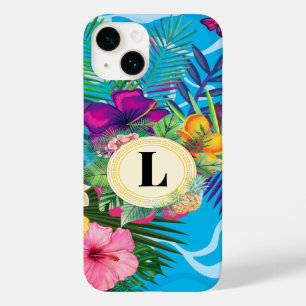 Hawaïaanse tropische bloemen en vlinders monogram Case-Mate iPhone 14 hoesje