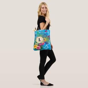 Hawaïaanse tropische bloemen en vlinders monogram draagtas