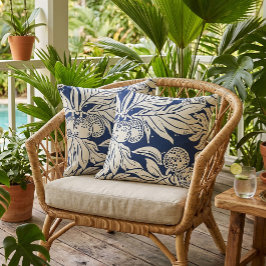 Hawaïaanse Tropische broodvrucht ulu in indigo Kussen