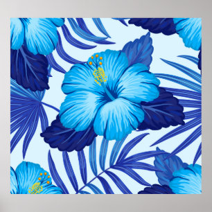 Hawaïaanse tropische planten, hibiscuspatroon. poster