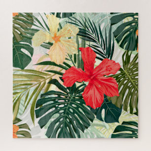 Hawaïaanse tropische planten, kleurrijke bloemen. legpuzzel