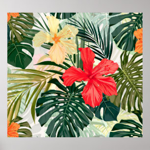 Hawaïaanse tropische planten, kleurrijke bloemen. poster