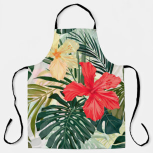 Hawaïaanse tropische planten, kleurrijke bloemen. schort