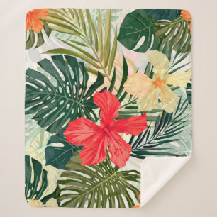 Hawaïaanse tropische planten, kleurrijke bloemen. sherpa deken