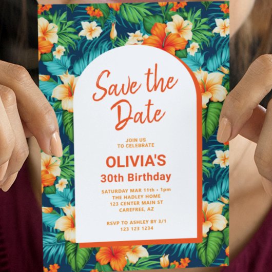 Hawaïaanse tropische verjaardag save the date