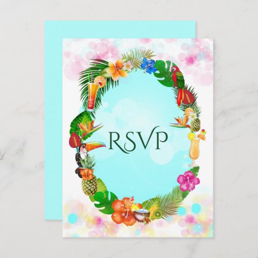 Hawaiaanse Tropische Zomer Dingen Frame Feest RSVP Uitnodiging Briefkaart (Voorkant / Achterkant)
