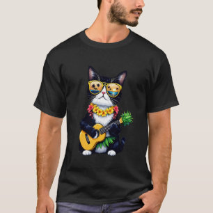 Hawaiaanse Tuxedo Kat & Ananas Ukulele Zomer Vak T-shirt