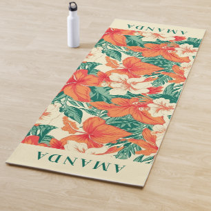 Hawaïaanse vibe tropische bloemen patroon monogram yogamat