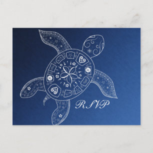 Hawaiaanse zeeschildpad witte blauwe strand bruilo uitnodiging briefkaart