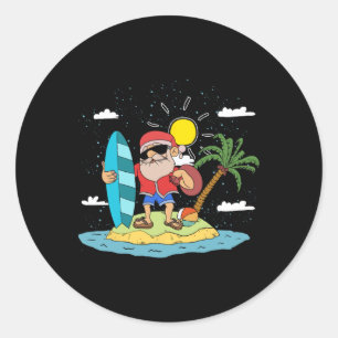 Hawaiaanse Zomer Koele Kerstman Surft Kerstmis Ronde Sticker