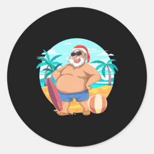 Hawaiaanse zomerse grappige kerstman tropische ker ronde sticker