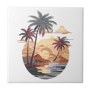 Hawaïaanse zonsondergang met palmboom. tegeltje