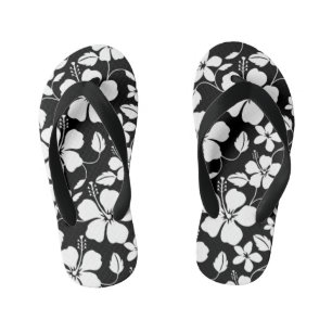 HAWAÏAN HULA (HIBISCUS) BLACK KINDER TEENSLIPPERS