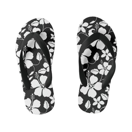 HAWAÏAN HULA (HIBISCUS) BLACK KINDER TEENSLIPPERS (Voetbed)