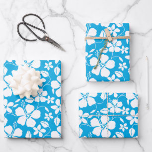 HAWAÏAN HULA (HIBISCUS) BLAUW INPAKPAPIER VEL