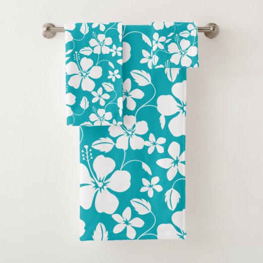 HAWAÏAN HULA (HIBISCUS) BLAUWGROEN BATH TOWEL SET BAD HANDDOEK (Insitu)
