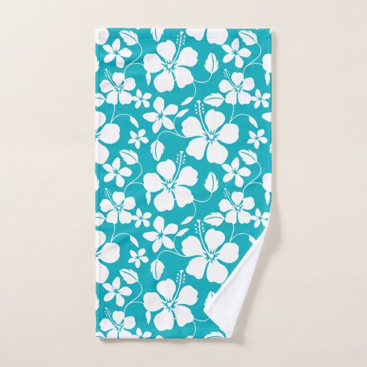 HAWAÏAN HULA (HIBISCUS) BLAUWGROEN BATH TOWEL SET BAD HANDDOEK (Handdoek)