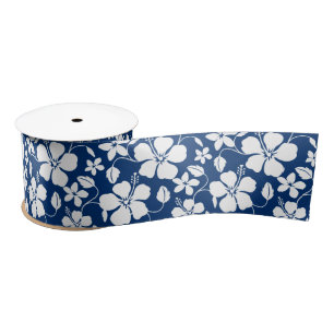 HAWAÏAN HULA (HIBISCUS) NAVY SATIN RIBBON LINT