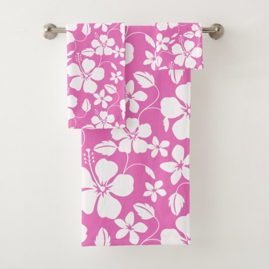 HAWAÏAN HULA (HIBISCUS) PINK BATH TOWEL SET BAD HANDDOEK (Insitu)