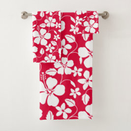 HAWAÏAN HULA (HIBISCUS) RED BATH TOWEL SET BAD HANDDOEK