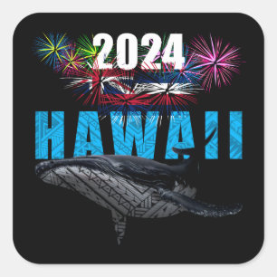 HAWAII 2024 POLYNESISCH TRIBAL BULTRUG VUURWERK VIERKANTE STICKER