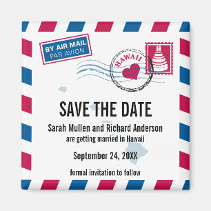 Hawaii Air Mail Bruiloft Save the Date Magneet