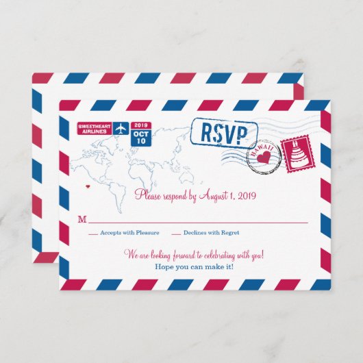 HAWAII Air Mail Wedding RSVP (Voorkant / Achterkant)