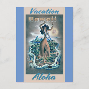 Hawaii Aloha Hula Dancer Vintage Travel Poster Briefkaart