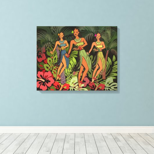 Hawaii Aloha Palm Hula Art Design Canvas Afdruk (Insitu (Houten vloer))