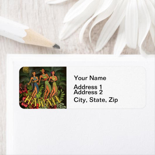 Hawaii Aloha Palm Hula Art Design Etiket (Insitu)