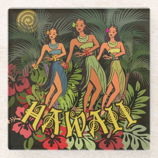 Hawaii Aloha Palm Hula Art Design Glazen Onderzetter (Voorkant)