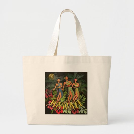 Hawaii Aloha Palm Hula Art Design Grote Tote Bag (Voorkant)