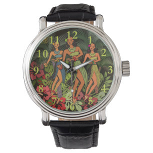 Hawaii Aloha Palm Hula Art Design Horloge