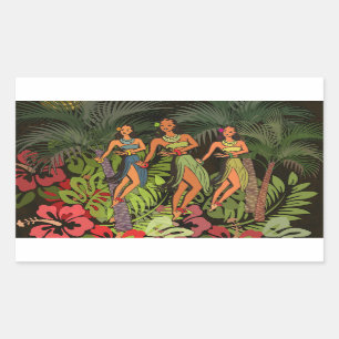Hawaii Aloha Palm Hula Art Design Rechthoekige Sticker