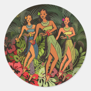 Hawaii Aloha Palm Hula Art Design Ronde Sticker