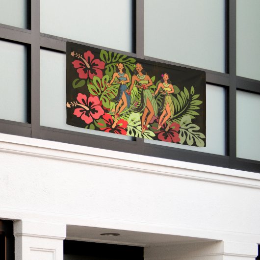 Hawaii Aloha Palm Hula Art Design Spandoek (Buitenkant Gebouw)